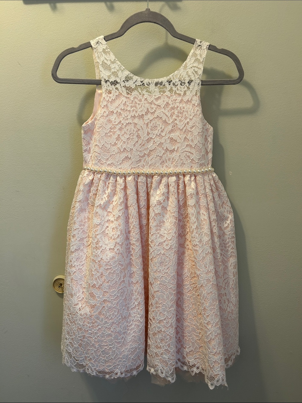 Girls' Pink Lace Party Dress with Bow - Picture 5 of 8
